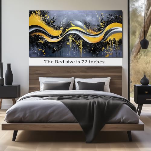 Image of AOZEMI Abstract Wall Art for Living Room Art Hand Painted Artwork | Black Wall Decor Large Gold Art Picture for Bedroom Office Luxury Splatter Decor 72 inchL x 36 inchW