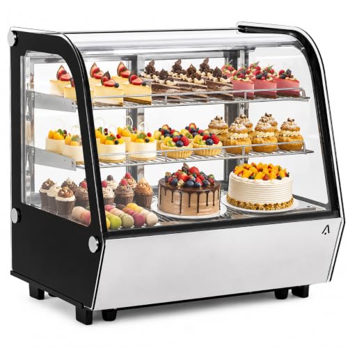 Image of 6.5 Cu.Ft Countertop Refrigerated Display Case - Commercial Bakery Refrigerator with LED Lighting, Auto Defrost & Sliding Glass Door for Cafe, Restaurant, Dessert Display