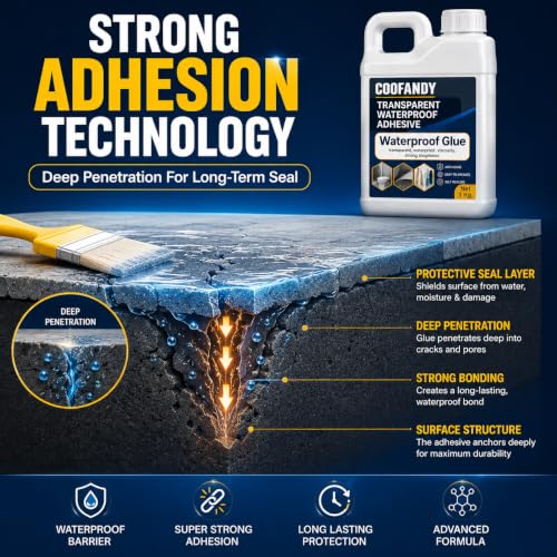 Image of COOFANDY Crack Seal Glue with Brush Transparent Waterproof Resin Epoxy for Roof Leakage, Waterproof Glue for Waterproofing, Roof Water Leakage Solution,Clear Crack Seal Agent for Wall & Repairs(1 KG)