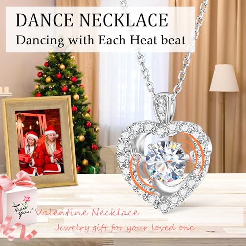 Diamond Floating Necklace for Women,1Carat Moissanite Dancing Heart Pendant,Lab Diamond Heart Jewelry Love You Necklace Gift for Mother's Day Wife Mom2
