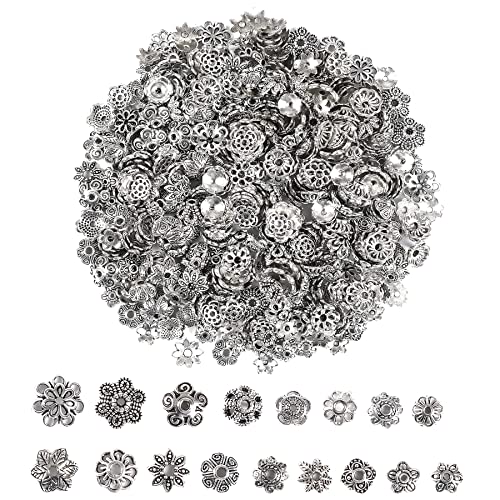 FEBSNOW About 160Pcs Tibetan Silver Spacer Beads Caps Bali Style Jewelry Making Flower Bead Caps for DIY Bracelet Necklace Earrings Making