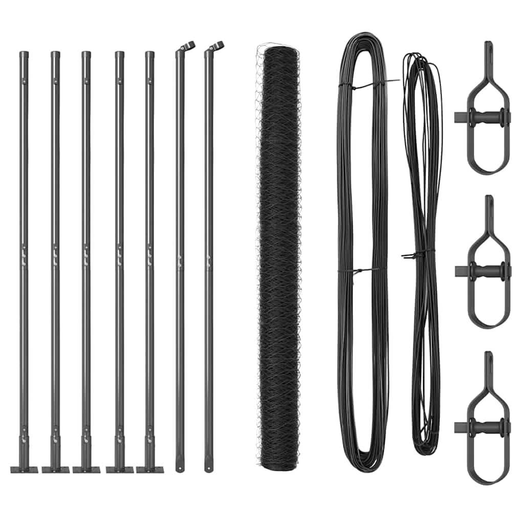 Steel PVC Fence Post Grey 10x1.6m 50mm Mesh Garden Security Barrier Weather Resistant Corrosion Proof Outdoor Enclosure Kit with Concrete Posts 100x160cm