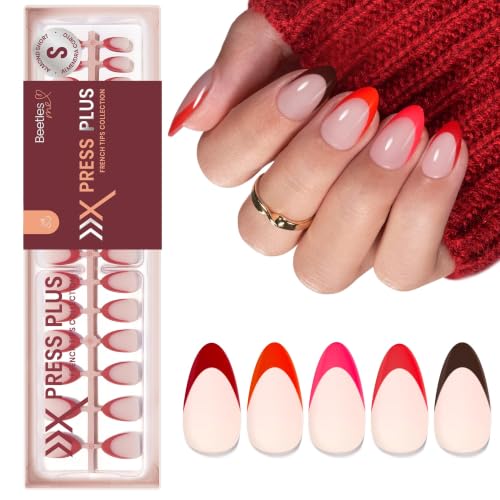 Beetles Red French Tip Press On Nails - Short Almond 5 Colors 160...