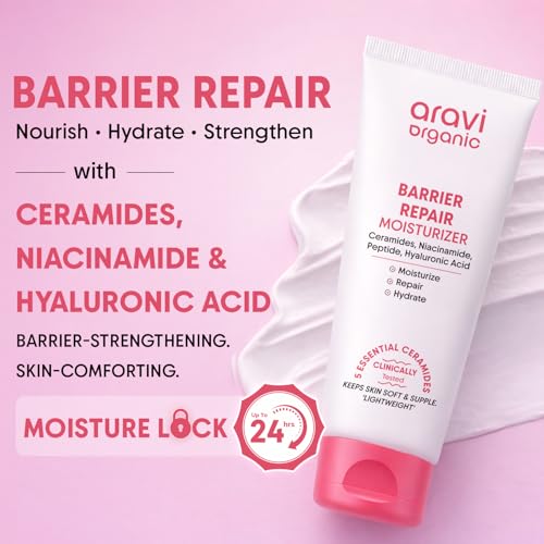 Image of Aravi Organic Advanced Barrier Repair Moisturizer - With Ceramide, Peptide, Hyaluronic Acid & Cica - For Deep Moisturizing, Strengthening & Skin Barrier Repair - For All Skin Types - 100gm