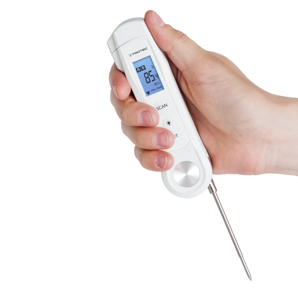 TROTEC BP2F Termometr do żywności pomiar temperatury wnętrza od -40 °C do +200 °C/280 °C termometr na podczerwień do produktów spożywczych