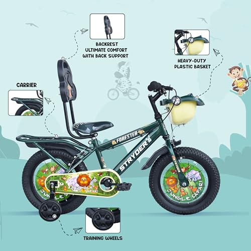 Image of Stryder 14T Forester IC (Carrier) Kids Cycle | 14-Inch | Age 3-5 Years | Height 36-40″ | Steel Frame | Adjustable Seat Height | Military Green | BMX Style