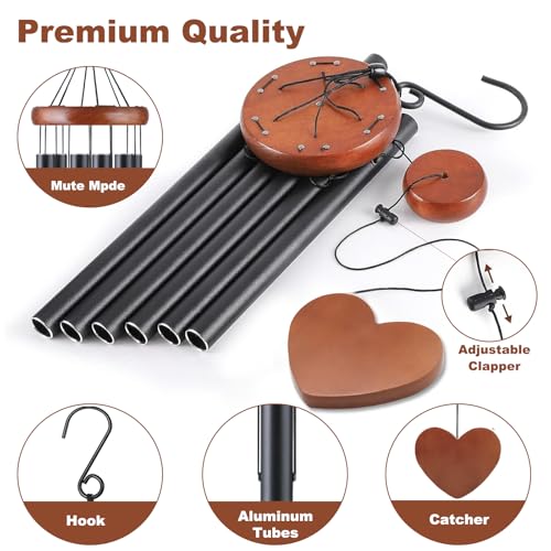 Image of Black Metal Wind Chimes Outdoor Large, Modern Aluminum Deep Tone Tubes, Decorative Hanging Wind Chime for Patio Garden Porch Yard Balcony, Stylish Home Decor