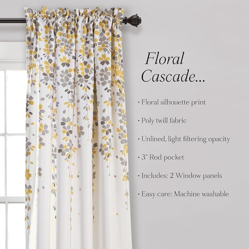 Lush Decor Weeping Flowers Room Darkening Window Panel Curtain Set (Pair), 84 x 52 in, Yellow & Gray, 2 Count by Lush Decor - Image 6