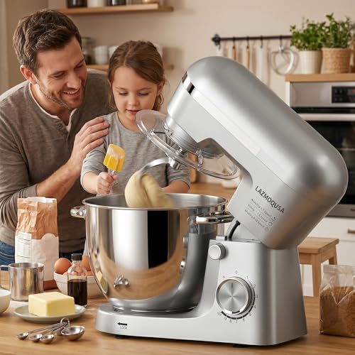 Image of 6in1 Stand Mixer with 6.5 Quart Bowl, 660W 10+p Speeds Kitchen Food Mixer Tilt-Head Bread Dough and Cake Mixers for Home Daily (Sliver)