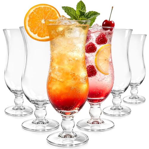 Cheardia 6 Pack Hurricane Glass, 14 oz Pina Colada Glasses Clear Tulip Drinking Cups for Juices, Cocktails, Full-Bodied Beer, Tropical Drinks, Water, Beverages
