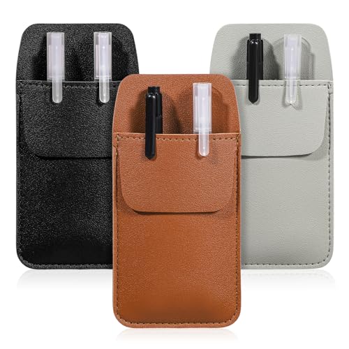 Aphumedc 3 protectores de bolsillo, bolsillo multiusos para bolígrafos, punteros, lápices y notas, organizador de piel sintética pesada para camisas, abrigos de laboratorio, pantalones (negro, gris