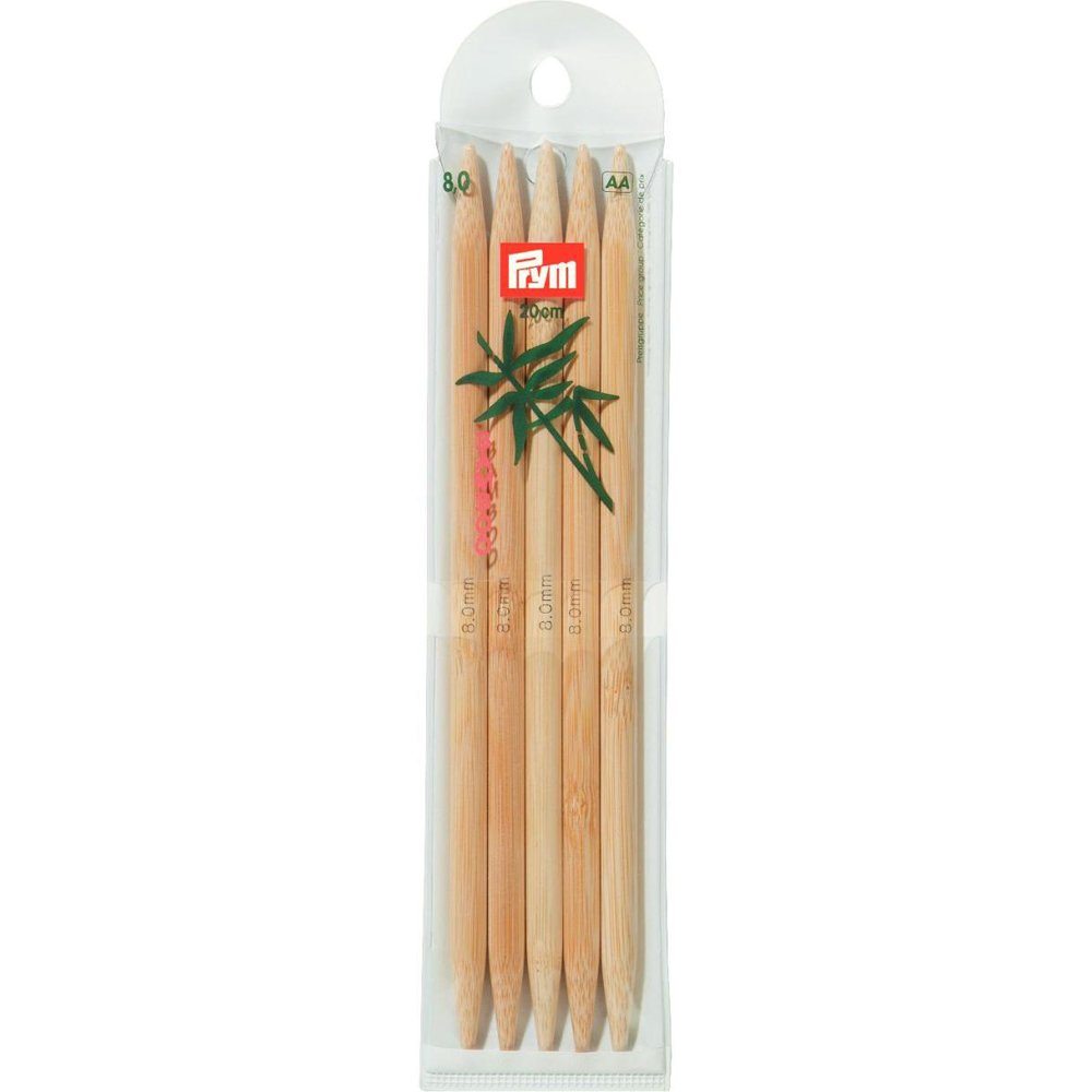 Prym 20 cm 8.00 mm Double Pointed and Glove Knitting Pins Bamboo
