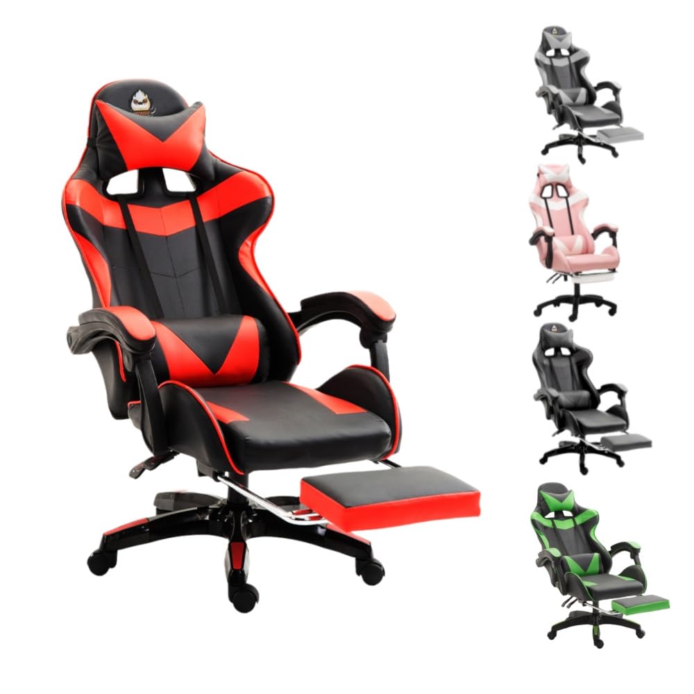 Chaise de Gaming Ergonomique - Hauteur réglable - Chaise de Bureau réglable (Rouge)