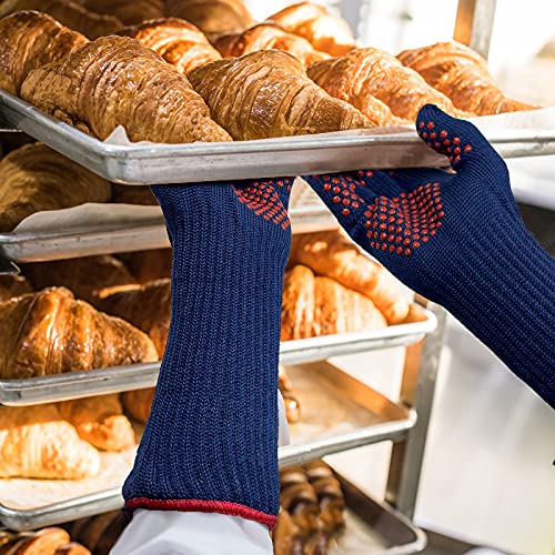 Mig4U Bbq Grill Gloves,Oven Gloves Extreme 500 Degrees Heat Resistant Grilling Gloves With Food Grade Non-Slip Silicone Dots For Cooking, Grilling, Baking, Smoker, Barbecue, Kitchen(15" Blue) #TOP5