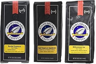 Adam's Organic Coffees Sampler Pack: Millenium Joe, Rocket Espresso, San Francisco Sunshine - 12 ounce bags (Pack of 3)