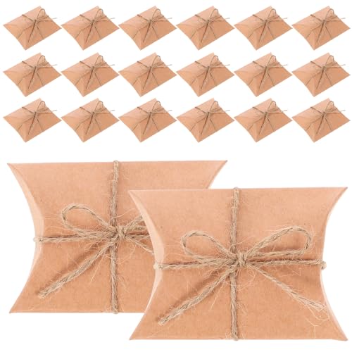 TEMPNAP 50個 小型クラフト紙製キャンディ包装箱 麻紐付き 抱き枕型 ボックス お菓子用ラッピングボックス 軽量で丈夫な牛皮紙素材 ポータブ