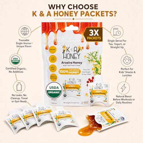 K&A Honey Packets - Pack de 3 porciones de miel pura orgánica miniatura 4