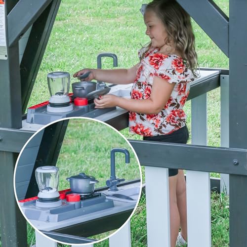 Backyard Discovery Whispering Point Light Gray Cedar Wood Swing Set with Wave Slide, Clubhouse, Crows Nest, Play Kitchen, Belt Swings, Web Swing, Rock Wall, Playhouse, Ladder, Windows, Outdoor Playset - image 6
