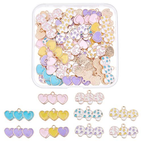 SUPERFINDINGS 40 Stück 2 Stile Legierung Emaille Anhänger Charms 5 Farben Pilz Anhänger Charms Herz Anhänger Für DIY Armband Halskette Schmuck Handwerk Herstellung Loch: 1.6mm Cover