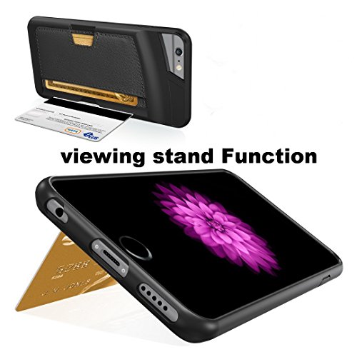(Black) Hybrid Wallet Case For Iphone6 Plus (5.5 In) Viewing Stand Function-Retail Packaging+Snk Stylus Pen+Ultra Clear 9H Tempered Thick Glass Screen Protector #TOP2