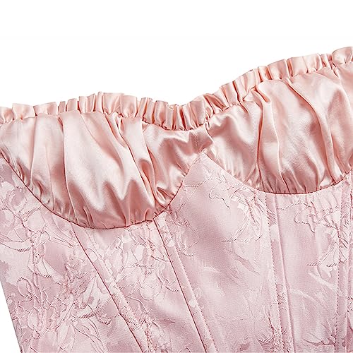 Women Sleeveless Off Shoulder Sweet Mini Dress Corset Boning Lace Jacquard Slim Fit Pink Sexy Strapless Summer Dress3