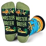 Lavley Fishing and Hunting Socks - Gag Gift for Hunters and Fishermen - Great for Christmas, Father’s Day or Birthdays - Master Baiter Fishing Design - One Size
