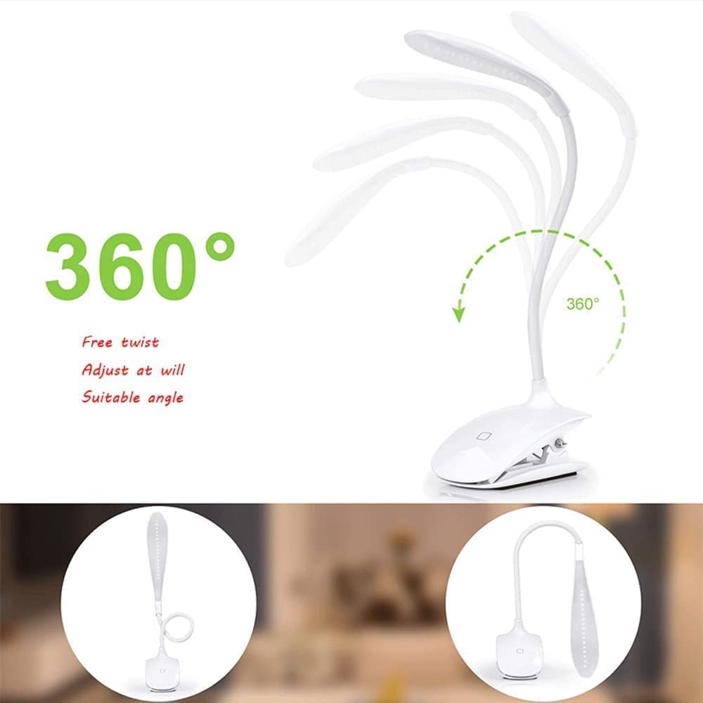 Home Office Luce LED ricaricabile pieghevole a clip lettura tavolo ° tubo regolabile per letto Light lampada lampade da scrivania