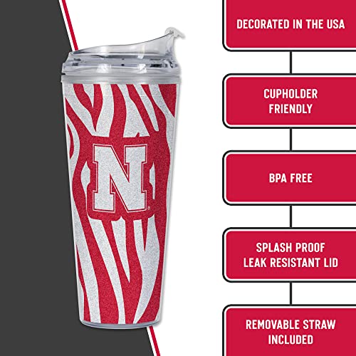 Image of Rico Industries NCAA Glitter 24oz Acrylic Glitter Tumbler with Hinged Lid, Officially Licensed Double Wall Tumbler with Straw