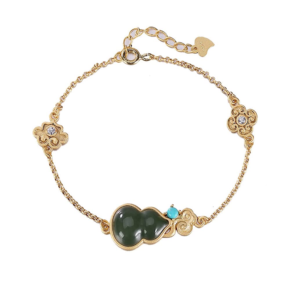 Girls Accessories Bracciale in Argento Sterling 925 Vintage per Donna Semplice Dorato Giada Zucca Gioielli Classici Fascino Spiaggia Estiva Birthday Gift