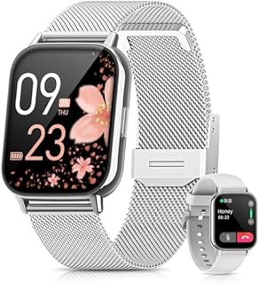 SWGOTA Smartwatch Damen, 1.85" HD Smartwatch mit Telefonfunktion IP68 Wasserdicht Armbanduhr mit Herzfrequenz Schlafmonitor Menstruationszyklus SpO2 Fitness Tracker Schrittzähler iOS Android Silber