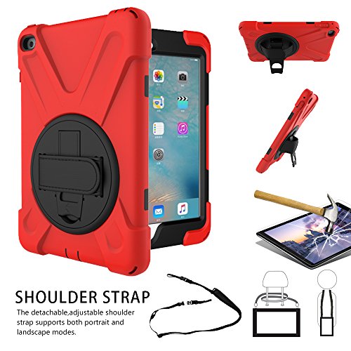 iPad Mini 4u00a0Caso, 360u00a0Degree función Atril Dropproof Resistente de Alto Impacto Resistente al Armor Funda w/Correa de Mano asa Hombro Protector de Pantalla para iPad Mini 4u00a0Tablet Rojo Rosso