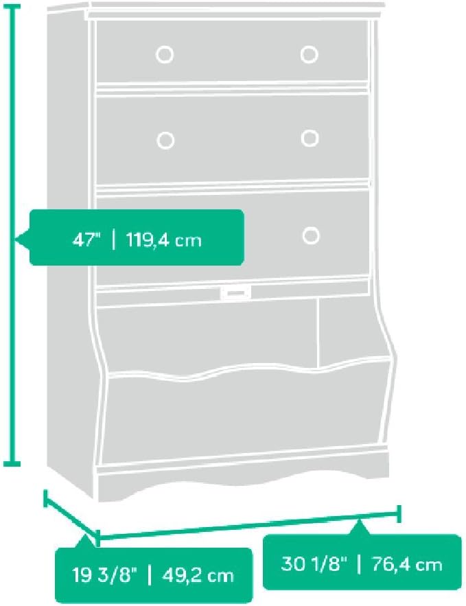 Sauder Pogo 3-Drawer Chest, L: 30.08" x W: 19.37" x H: 47.01", Soft White