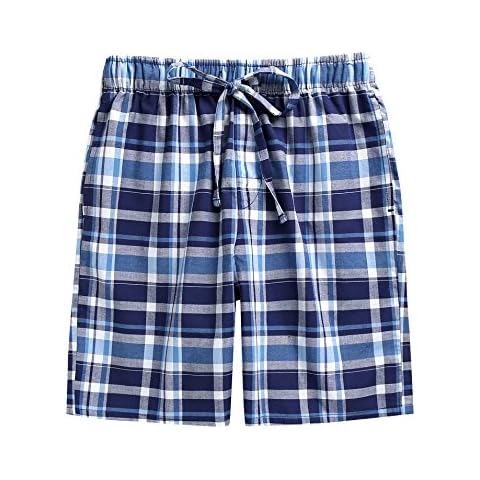 100% Cotton Kids Boys Plaid Check Soft Lightweight Shorts Drawstring Pants with Pocket - blue - 10-11 Years Cover