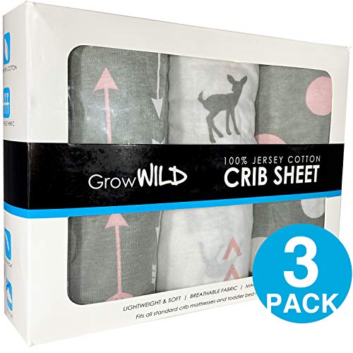 Grow Wild Crib Sheet 3 Pack | 100% Cotton, Jersey Soft | Pink