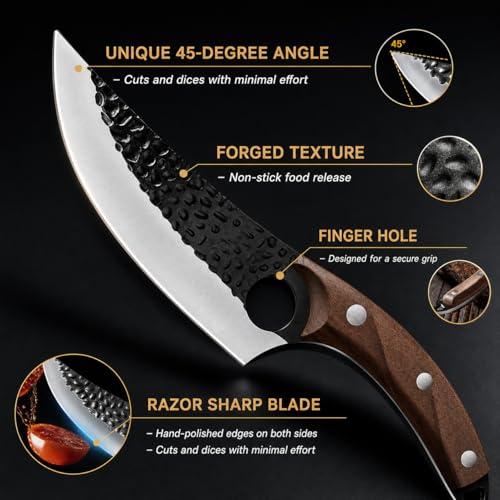 Image of Machado Forged Kitchen Utility Knife with Textured Grip Damascus Blade | Ergonomic Handle & Protective Sheath - Precision Cutting for Meat, Vegetables & Everyday Cooking - Brown