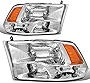 DNA Motoring HL-OH-DR09QUA-CH-AM Chrome Amber Headlights Compatible with 10-18 Ram 1500-5500,Fit Dual or Quad Headlight Models, Not Fit Factory Projector Style