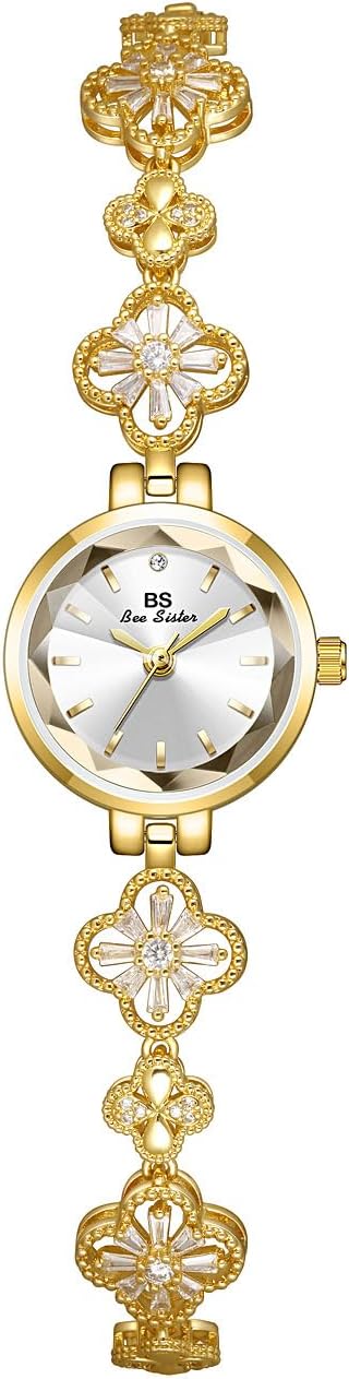 FANMIS Elegant Hollow Four Leaf Clover Womens Bracelet Gold Tone Watch Waterproof Luxury Diamond Dress Ladies' Bracelet Watch Four Leaf Clover Design Ladies' Timepiece