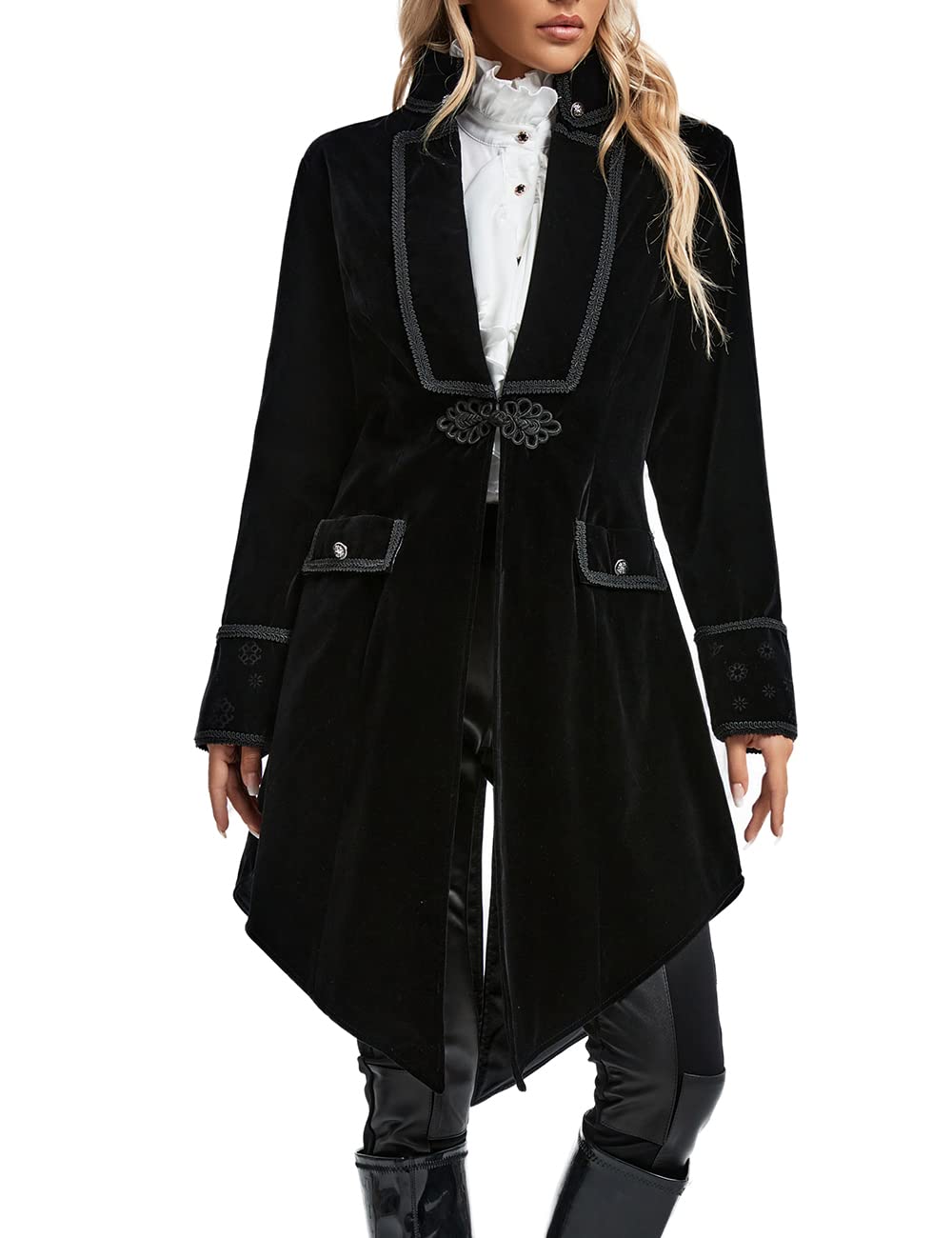 Damen Viktorianische Gothic Vintage Frack Piratenjacke Steampunk Langmantel