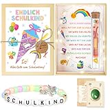 TUZELIYA Einschulung Geschenk Mädchen Jungen Schultüte Füllung - Einschulung Geschenkbox mit Armband Lernstein Grußkarte LED Lichterkette für Schulkind 2025 - Schulanfang Glücksbringer Geldgeschenk