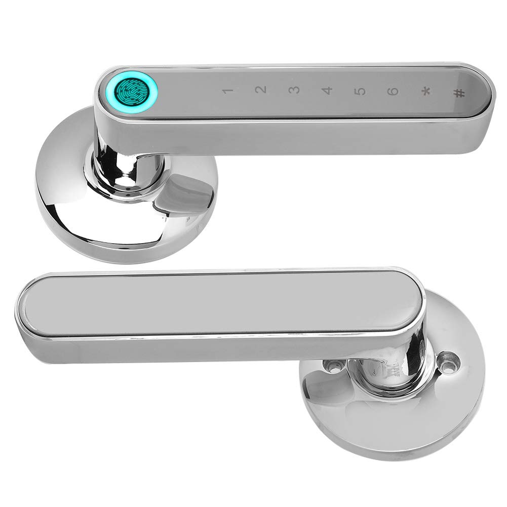 Cerradura de Puerta Biométrica Inteligente con Huella Dactilar, Manillas Puertas Interior & Exterior Cerradura de Puerta Electrónica, Compatible con Aplicación Remoto/Bluetooth/Contraseña(Cromo)