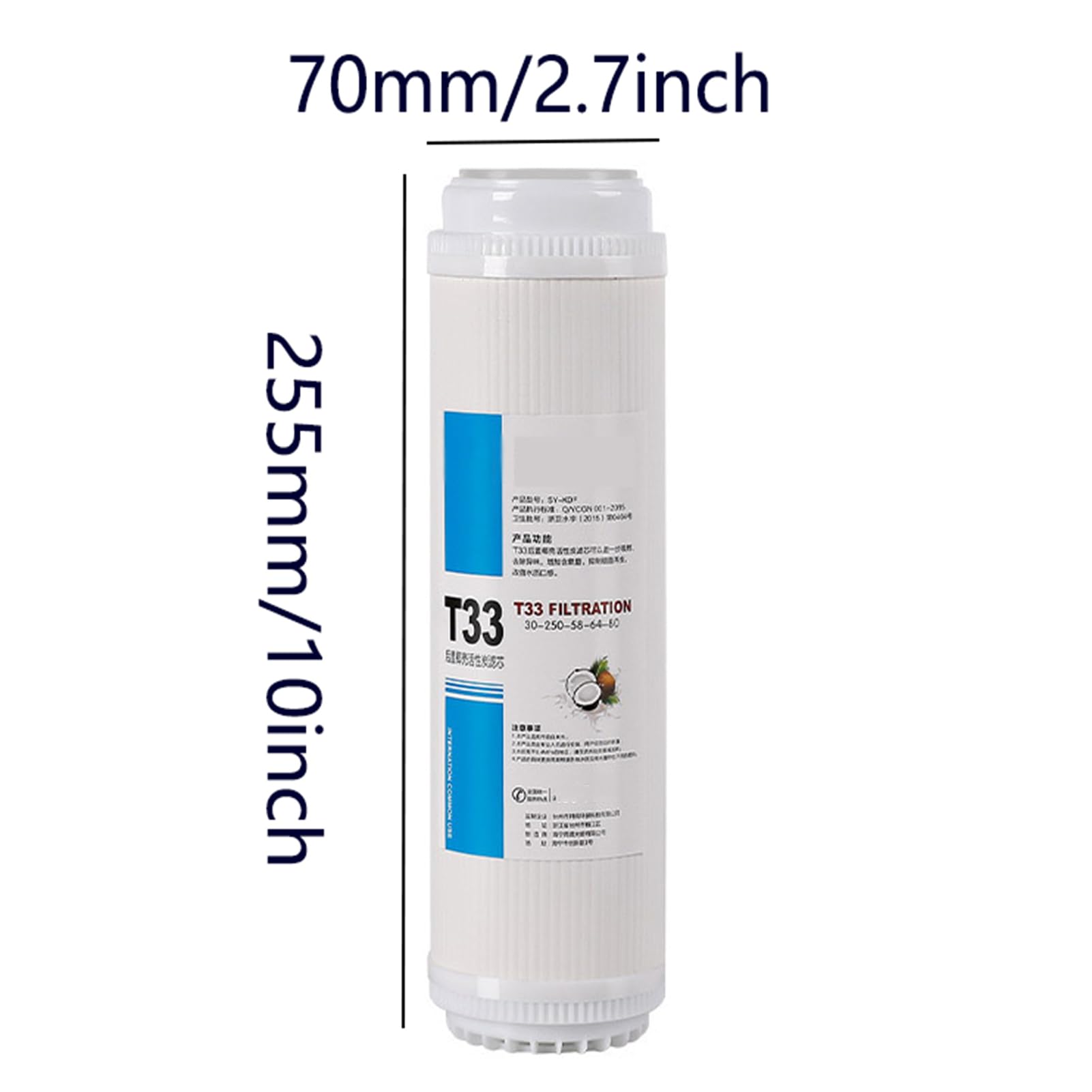 Cartuccia filtro acqua 3 pezzi, Carbone attivo guscio cocco GAC ad alto valore di iodio, Set universale T33 per sistema osmosi inversa sottolavello