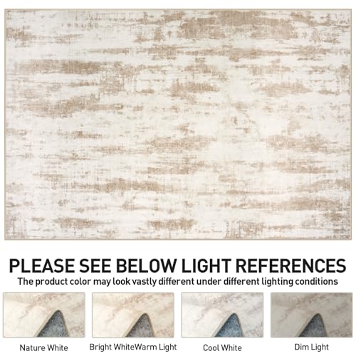 6x9 Area Rugs Washable Rug: Large Modern Abstract Living Room Rug Soft Anti-Skid Thin Carpet Indoor Floor Non-Shedding Carpets for Bedroom Dining Room Farmhouse Nursery Home Office - Brown Ivory