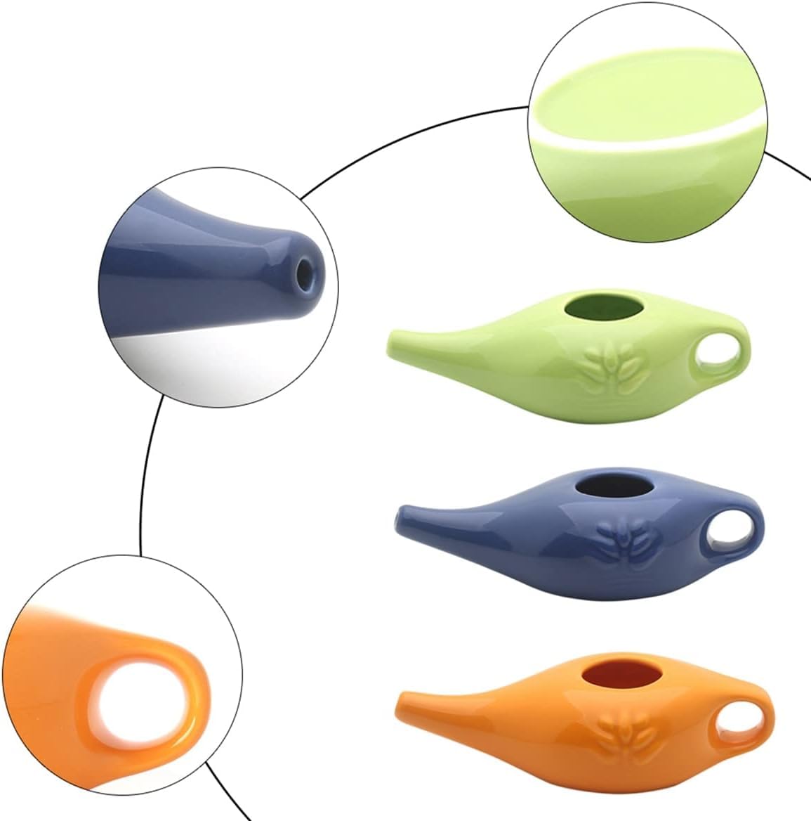 Pot de nettoyage de nez en céramique 250 ml, étanche, bec verseur pour le rinçage nasal, lavage du nez, homme et femme, blanc