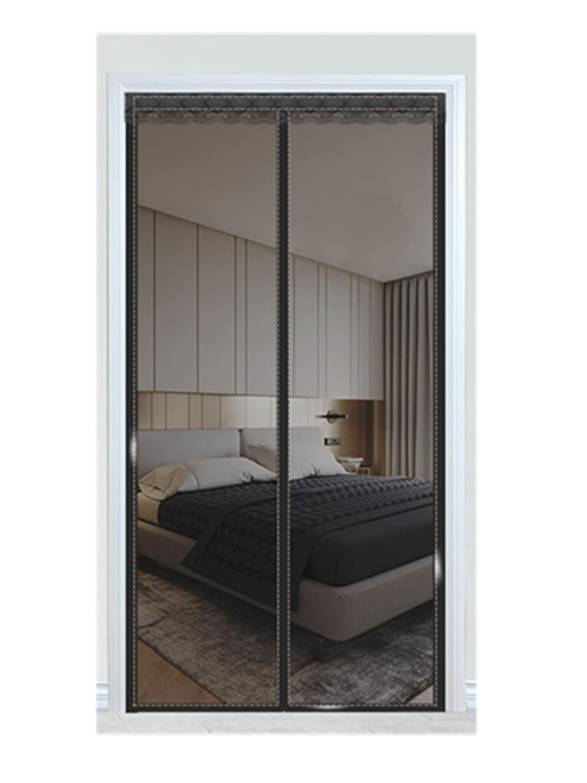 Cheeroyal Black Magnetic Screen Door, /White Polyester Door Fly Screen Curtain Magic Paste Curtains Encryption For Anti Mosquito Or Pest Magnetic Soft Door (120X220, )