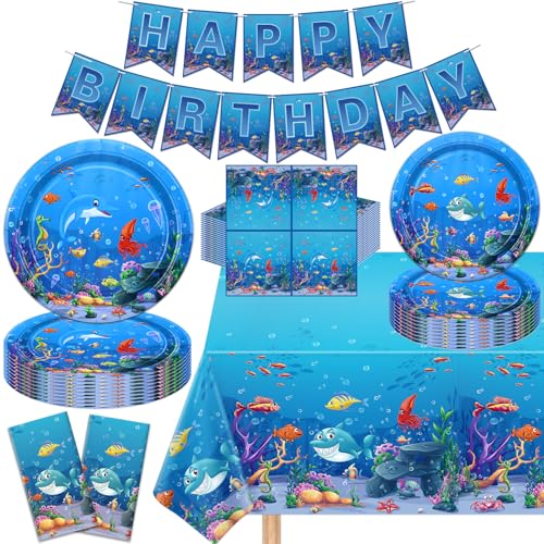 123 Pack Décorations d'anniversaire pour les animaux de la mer Décorations d'anniversaire pour les animaux de la mer Décorations d'anniversaire pour les animaux de la mer Décoration pour 40 invités.