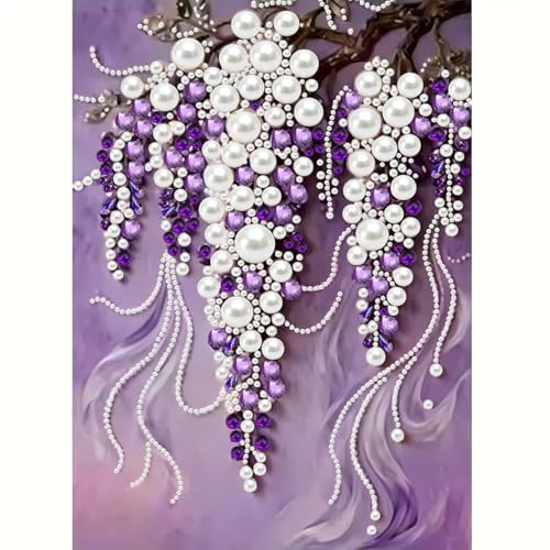 GEMFAMILY Violet Pearl Diamond Art Kits for Adults DIY Special Shaped Diamond Painting Kit for Beginners 5D Diamond Painting Pearl Gem Art for Home Wall Decor 12 X 16 Inch