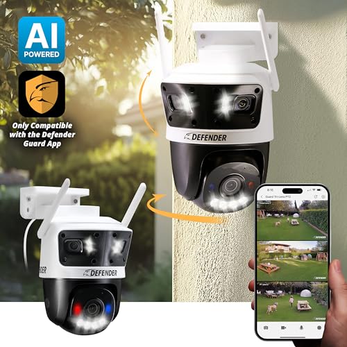 Defender AI Powered 3K+ Guard WiFi Tri-Lens PTZ Plug-in Power Outdoor Security Camera, 3-in-1 360°Smart View Camera, 8X Zoom, Human/Vehicle AI Detection, Blue/Red LED, WiFi 6, Works w/Guard App - Image 3