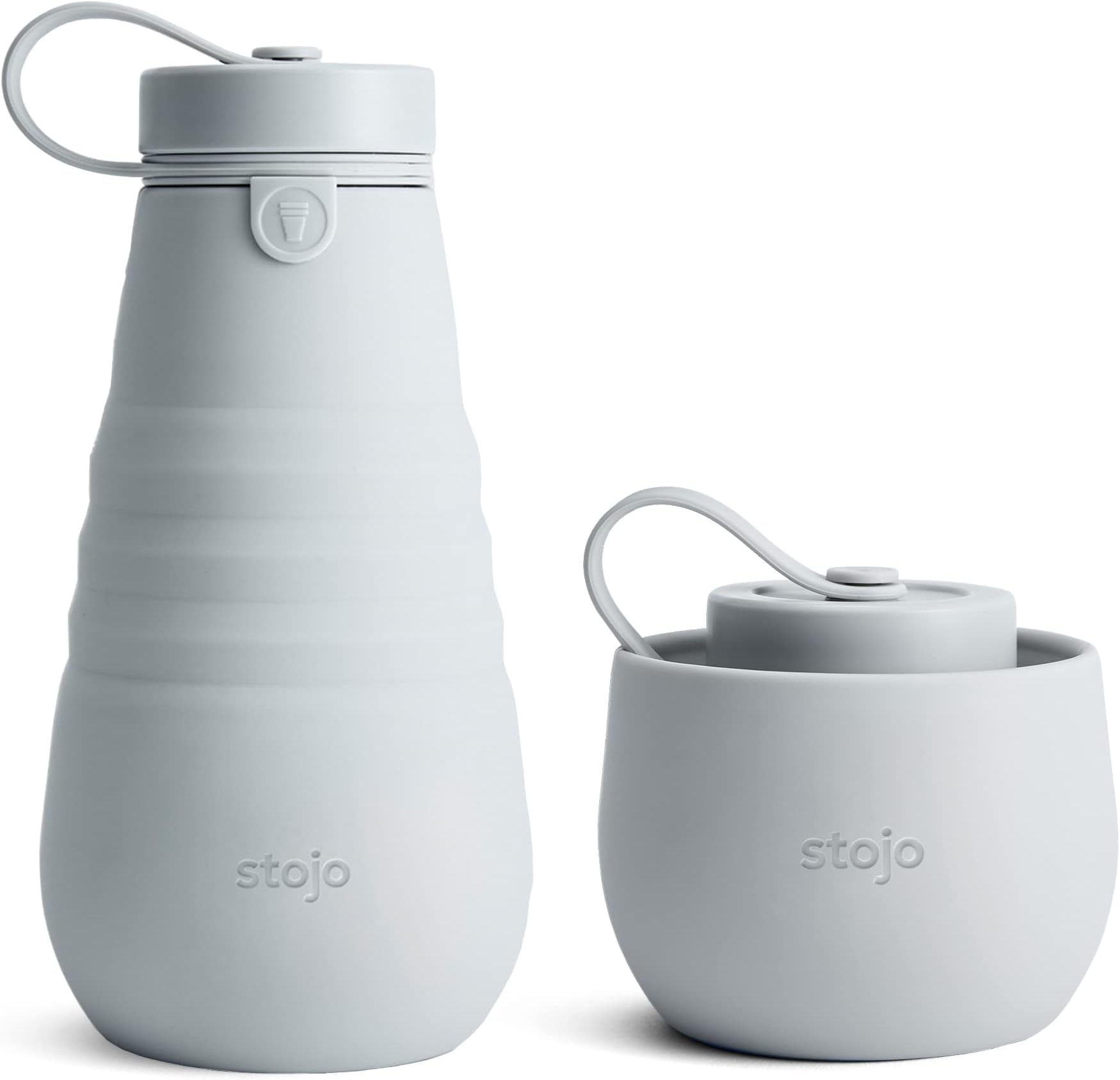 STOJO Collapsible Bottle - 20oz / 592ml - Reusable & Leakproof Silicone Travel Water Bottle for Sport, School, & Everyday Use - Screw-Top Cap - Portable - Dishwasher Safe - Cashmere