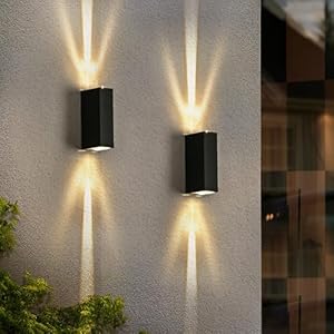 LED Aussenlampe Wand, LED Wandleuchte Aussen 6W, Außenbeleuchtung Wasserdicht IP65 Wandlampe Aussen Warmweiß 3000K Up Down Kleine Aluminium für Inner Hauswand Flur Terrasse, Schwarz 2 PCS