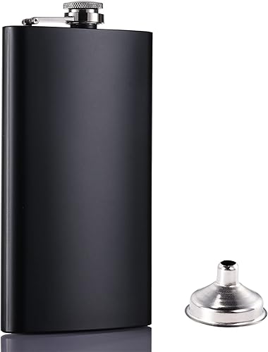 GENNISSY Frasco de cadera de acero inoxidable 188 de 12 oz, color plateado, frascos para licor con embudo (negro)